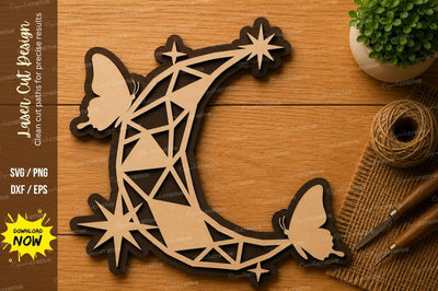 Geometric Crescent Moon Butterfly Laser Cut SVG File SVG Regulrcrative 
