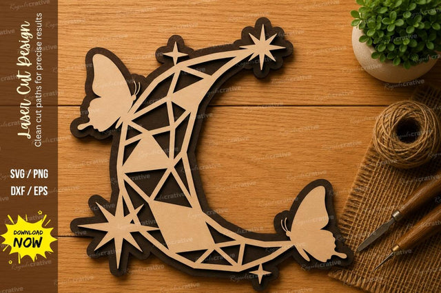 Geometric Crescent Moon Butterfly Laser Cut SVG File SVG Regulrcrative 