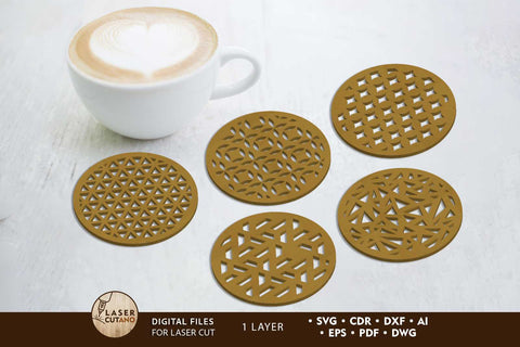 Geometric Cup Coasters Onelayer Template SVG LaserCutano 