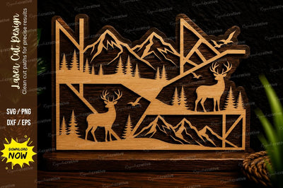Geometric Deer Mountain Forest Laser Cut SVG Design SVG Regulrcrative 