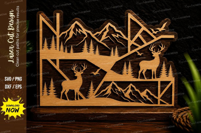 Geometric Deer Mountain Forest Laser Cut SVG Design SVG Regulrcrative 