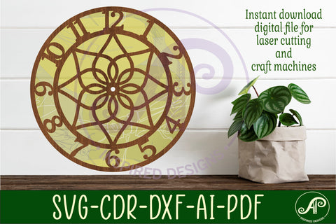Geometric design 2 wall clock laser cut files, SVG file SVG APInspireddesigns 