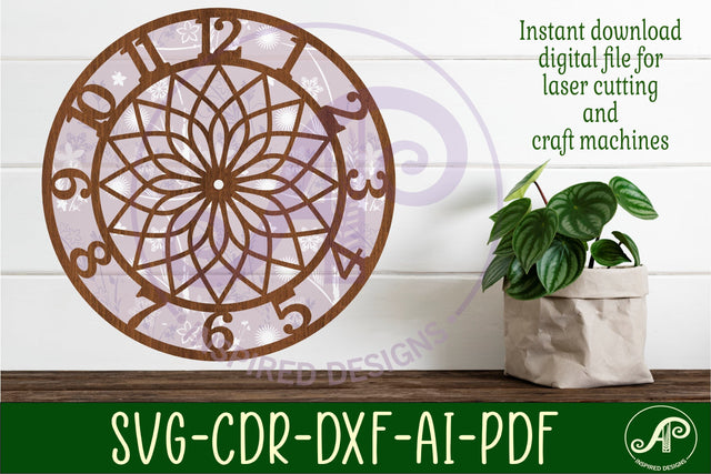Geometric design 3 wall clock laser cut files, SVG file. SVG APInspireddesigns 