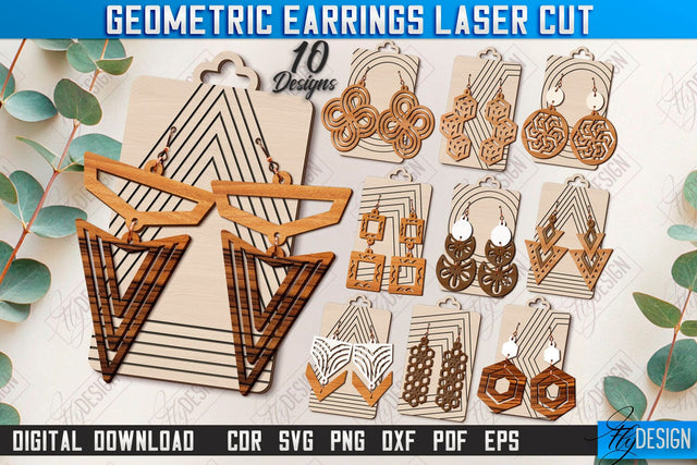 Geometric Earrings Laser Cut Bundle | Pendant Earrings | Jewelry | Accessories | Boho Design | CNC Files SVG Fly Design 