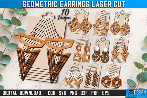 Geometric Earrings Laser Cut Bundle | Pendant Earrings | Jewelry | Accessories | Boho Design | CNC Files SVG Fly Design 