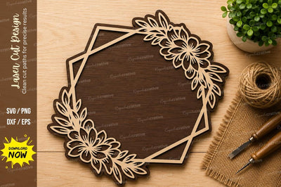 Geometric Floral Frame Laser Cut SVG Design SVG Regulrcrative 