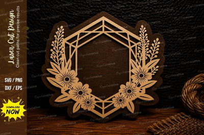 Geometric Floral Hexagon Monogram Frame Laser Cut SVG Design SVG Regulrcrative 