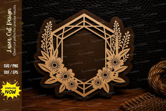 Geometric Floral Hexagon Monogram Frame Laser Cut SVG Design SVG Regulrcrative 