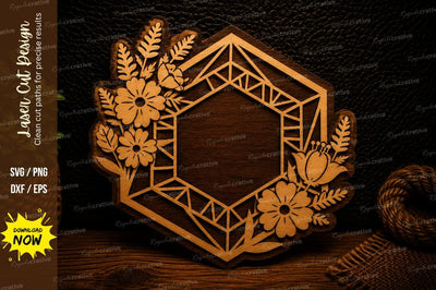 Geometric Floral Hexagon Monogram Frame Laser Cut SVG Design SVG Regulrcrative 