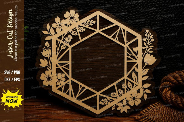 Geometric Floral Hexagon Monogram Frame Laser Cut SVG Design SVG Regulrcrative 
