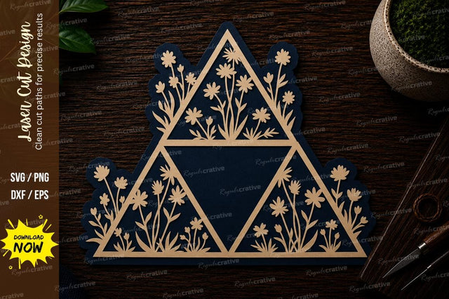 Geometric Floral Triangle Frame Laser Cut SVG File SVG Regulrcrative 