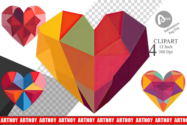 Geometric Heart Clipart Sublimation artnoy 