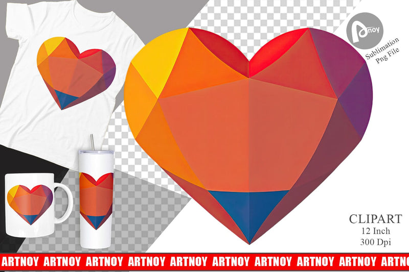 Geometric Heart Clipart Sublimation artnoy 