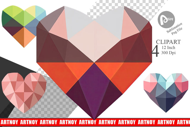 Geometric Heart Clipart Sublimation artnoy 