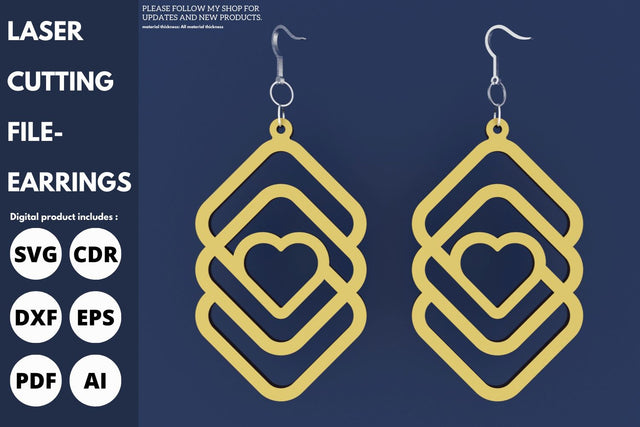 Geometric Heart Love Earrings | paper cut | svg laser cut Glowforge SVG tofigh4lang 
