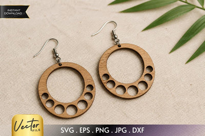 Geometric Hollow Wooden Earring Laser Cut Vector Template - SVG, EPS, PNG, JPG, DXF Digital Files for Instant Download SVG Designangry 
