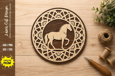 Geometric Horse Circle Laser Cut SVG Design SVG Regulrcrative 