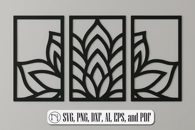 Geometric Lotus Triptych Wall Art SVG SVG MD JOYNAL ABDIN 