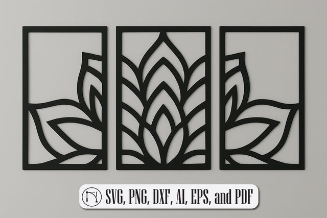 Geometric Lotus Triptych Wall Art SVG SVG MD JOYNAL ABDIN 