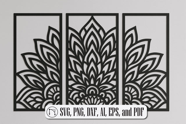 Geometric Lotus Triptych Wall Art SVG SVG MD JOYNAL ABDIN 