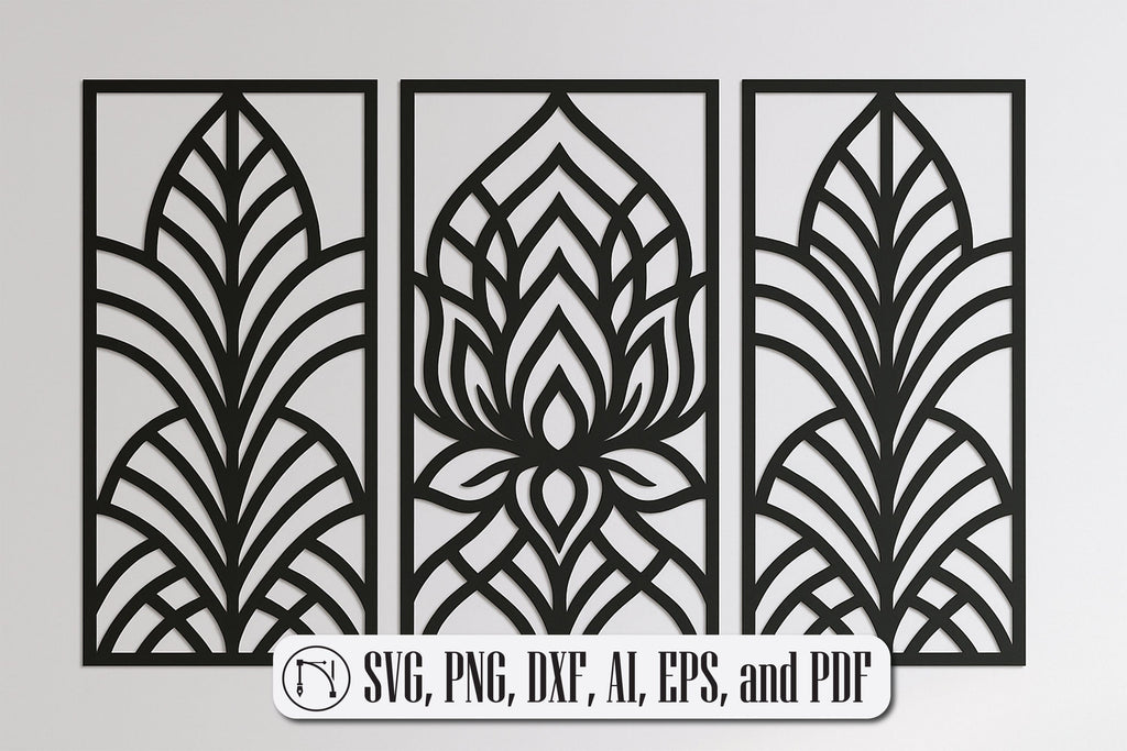 Geometric Lotus Triptych Wall Art SVG - So Fontsy