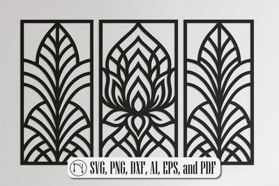 Geometric Lotus Triptych Wall Art SVG SVG MD JOYNAL ABDIN 