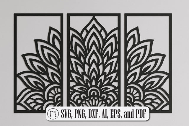 Geometric Lotus Triptych Wall Art SVG SVG MD JOYNAL ABDIN 
