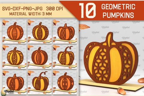 Geometric Pumpkins Laser Cut Bundle. Autumn Pumpkins SVG SVG Evgenyia Guschina 
