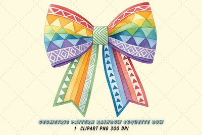 Geometric Rainbow Coquette Bow Clipart with Patterns, geometric rainbow bow, patterned coquette bow, modern bow design, rainbow clipart art, digital bow design, geometric pattern design Sublimation FloridPrintables 
