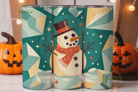 Geometric Snowman Christmas Tumbler Wrap Sublimation PixelChick 