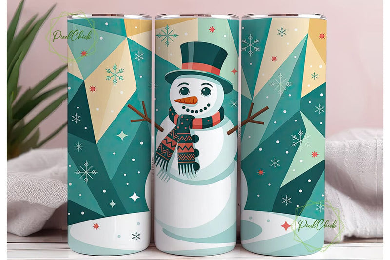 Geometric Snowman Christmas Tumbler Wrap Sublimation PixelChick 