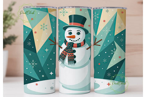 Geometric Snowman Christmas Tumbler Wrap Sublimation PixelChick 