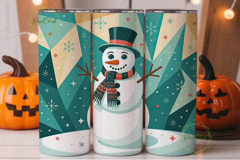 Geometric Snowman Christmas Tumbler Wrap Sublimation PixelChick 