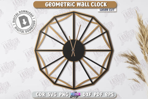 Geometric Wall Clock Laser Cut Bundle | Decorative Clock | Modern Interior | Home Décor | CNC Files SVG The T Store Design 