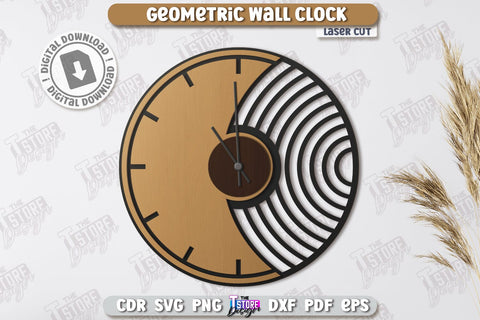 Geometric Wall Clock Laser Cut Bundle | Decorative Clock | Modern Interior | Home Décor | CNC Files SVG The T Store Design 