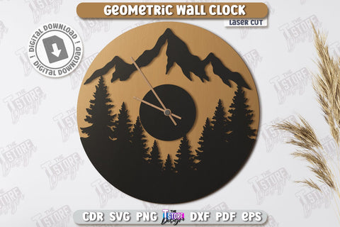 Geometric Wall Clock Laser Cut Bundle | Decorative Clock | Modern Interior | Home Décor | CNC Files SVG The T Store Design 