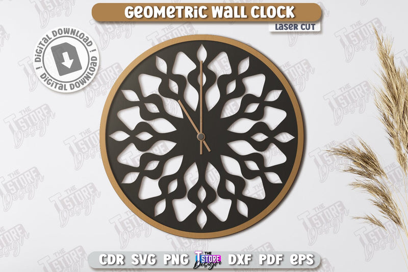 Geometric Wall Clock Laser Cut | Decorative Clock | Modern Interior | Home Décor | CNC File SVG The T Store Design 