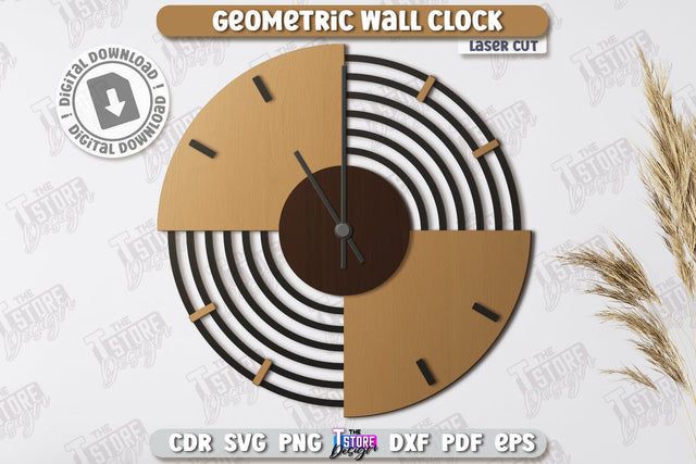 Geometric Wall Clock Laser Cut | Decorative Clock | Modern Interior | Home Décor | CNC File SVG The T Store Design 