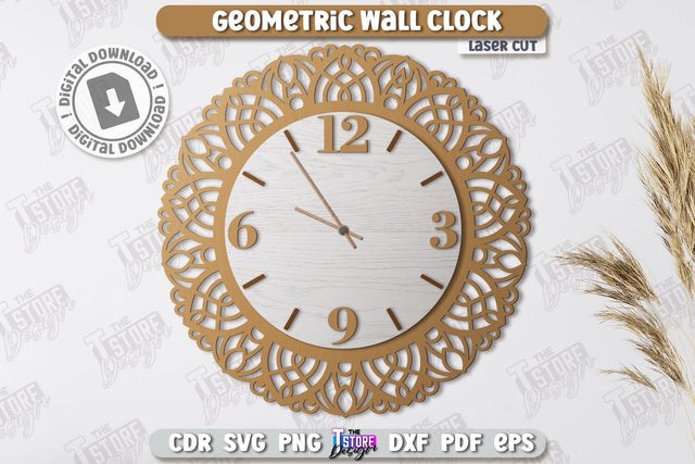 Geometric Wall Clock Laser Cut | Decorative Clock | Modern Interior | Home Décor | CNC File SVG The T Store Design 
