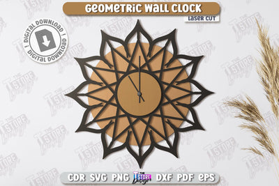 Geometric Wall Clock Laser Cut | Decorative Clock | Modern Interior | Home Décor | CNC File SVG The T Store Design 