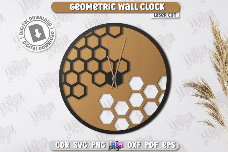Geometric Wall Clock Laser Cut | Decorative Clock | Modern Interior | Home Décor | CNC File SVG The T Store Design 