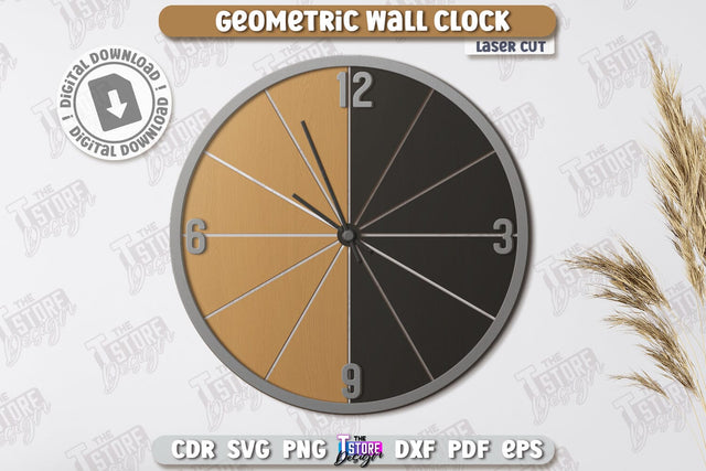 Geometric Wall Clock Laser Cut | Decorative Clock | Modern Interior | Home Décor | CNC File SVG The T Store Design 
