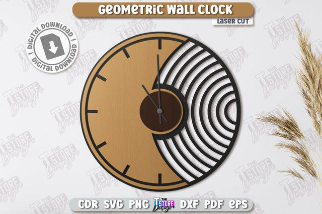 Geometric Wall Clock Laser Cut | Decorative Clock | Modern Interior | Home Décor | CNC File SVG The T Store Design 