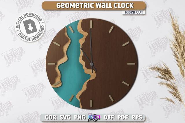 Geometric Wall Clock Laser Cut | Decorative Clock | Modern Interior | Home Décor | CNC File SVG The T Store Design 