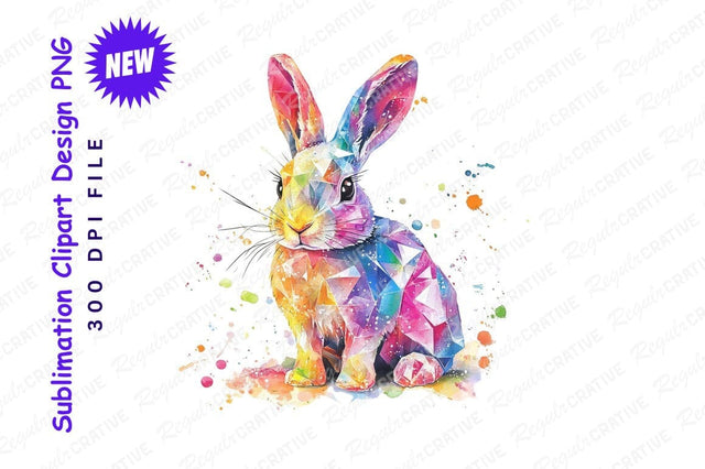 Geometric Watercolor Rabbit Clipart Png Image Sublimation Regulrcrative 