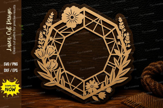 Geometric Wildflower Hexagon Frame Laser Cut SVG Design SVG Regulrcrative 