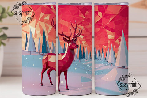 Geometric Winter Deer 20oz Tumbler Wrap Sublimation sassyprint 