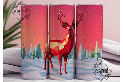 Geometric Winter Deer 20oz Tumbler Wrap Sublimation sassyprint 