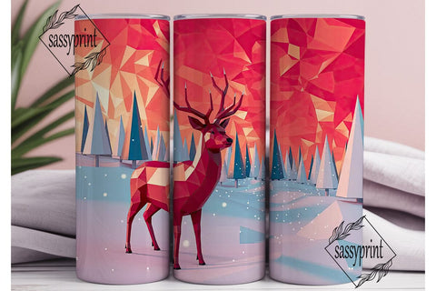 Geometric Winter Deer 20oz Tumbler Wrap Sublimation sassyprint 