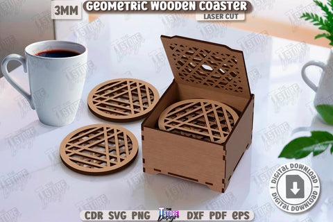 Geometric Wooden Coasters Laser Cut Bundle | Cup Coasters | Festive Table | Kitchen Decor | Laser Engraving | Home Décor | Drinks Coasters | Stand for Hot | Modern Coasters | Coffee Coasters | CNC Files SVG The T Store Design 
